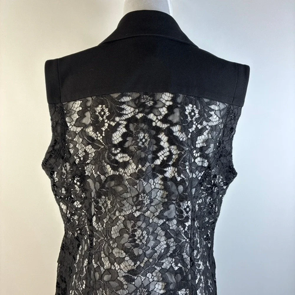 Nine West Womens Black Lace Back Sleeveless Blazer Vest Gold Button Size Large - Picture 15 of 16